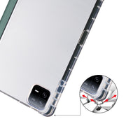 For iPad Air 11 2025 / 2024 3-fold Clear TPU Smart Leather Tablet Case with Pen Slot(Dark Green)