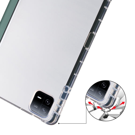 For iPad Air 11 2025 / 2024 3-fold Clear TPU Smart Leather Tablet Case with Pen Slot(Dark Green)