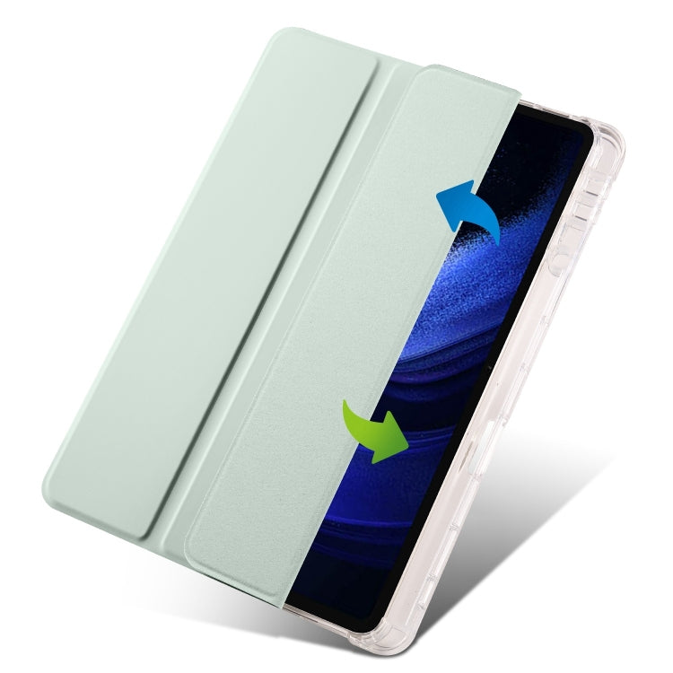 For iPad Air 11 2024 3-fold Clear TPU Smart Leather Tablet Case with Pen Slot(Light Green)