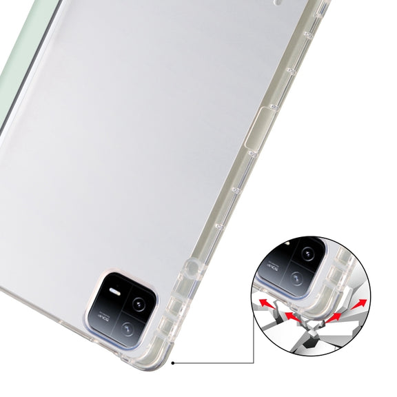 For iPad Air 11 2024 3-fold Clear TPU Smart Leather Tablet Case with Pen Slot(Light Green)