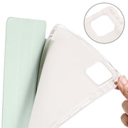 For iPad Air 11 2024 3-fold Clear TPU Smart Leather Tablet Case with Pen Slot(Light Green)