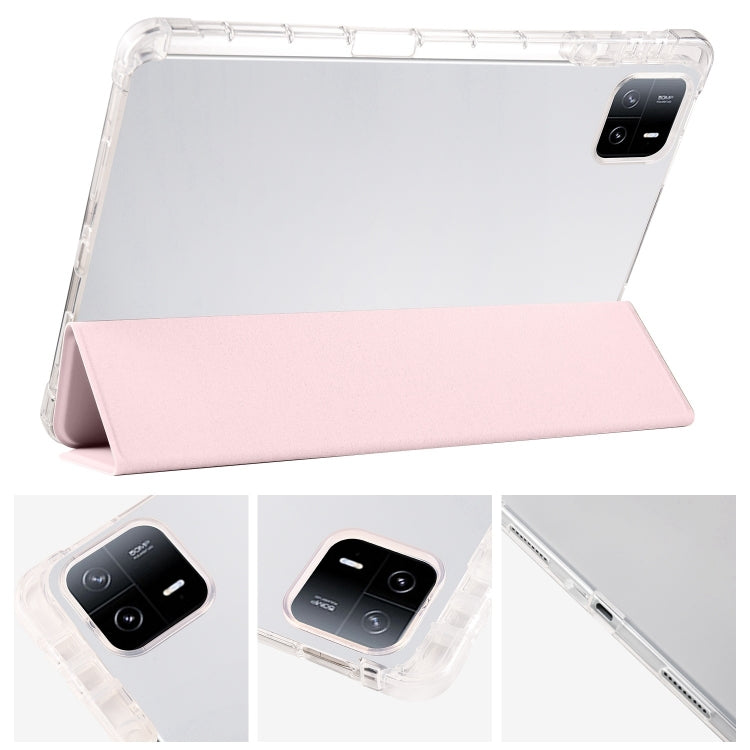 For iPad Air 11 2024 3-fold Clear TPU Smart Leather Tablet Case with Pen Slot(Sand Pink) - iPad Air 11 2024 Cases by PMC TechLife | Online Shopping South Africa | PMC TechLife | Buy Now Pay Later Mobicred