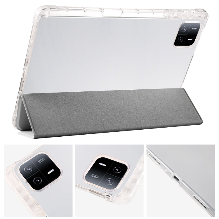 For iPad Air 11 2024 3-fold Clear TPU Smart Leather Tablet Case with Pen Slot(Space Gray) - iPad Air 11 2024 Cases by PMC TechLife | Online Shopping South Africa | PMC TechLife | Buy Now Pay Later Mobicred
