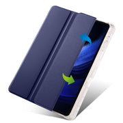 For iPad Air 13 2025 / 2024 3-fold Clear TPU Smart Leather Tablet Case with Pen Slot(Dark Blue)