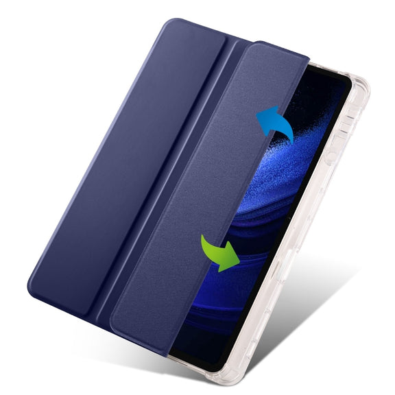 For iPad Air 13 2025 / 2024 3-fold Clear TPU Smart Leather Tablet Case with Pen Slot(Dark Blue)