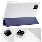 For iPad Air 13 2025 / 2024 3-fold Clear TPU Smart Leather Tablet Case with Pen Slot(Dark Blue)