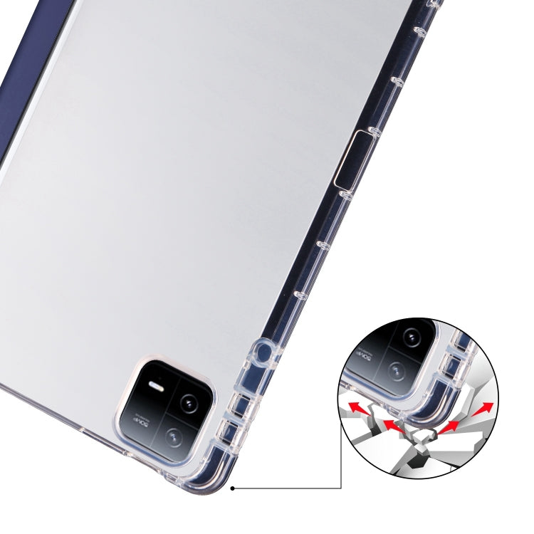 For iPad Air 13 2025 / 2024 3-fold Clear TPU Smart Leather Tablet Case with Pen Slot(Dark Blue)