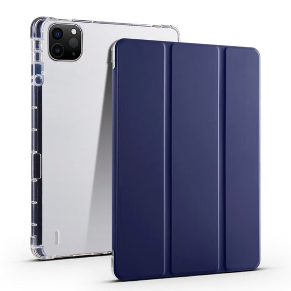 For iPad Air 13 2025 / 2024 3-fold Clear TPU Smart Leather Tablet Case with Pen Slot(Dark Blue)