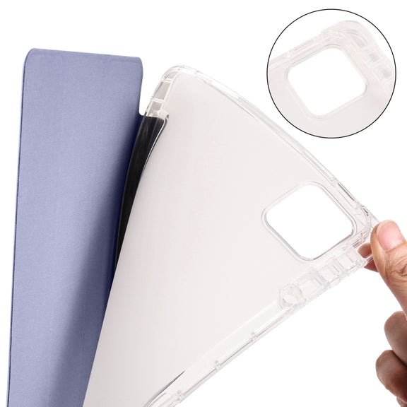 For iPad Air 13 2024 3-fold Clear TPU Smart Leather Tablet Case with Pen Slot(Lavender Purple)