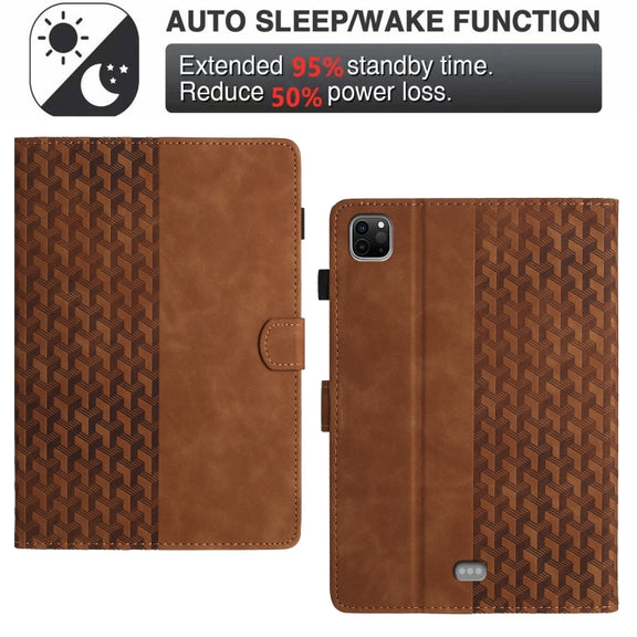 For iPad Pro 11 2024 Building Blocks Embossed Leather Smart Tablet Case(Brown)