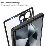 For Samsung Galaxy S24 Ultra 5G Snap Buckle Metal Frame Frosted MagSafe Phone Case(Gold)