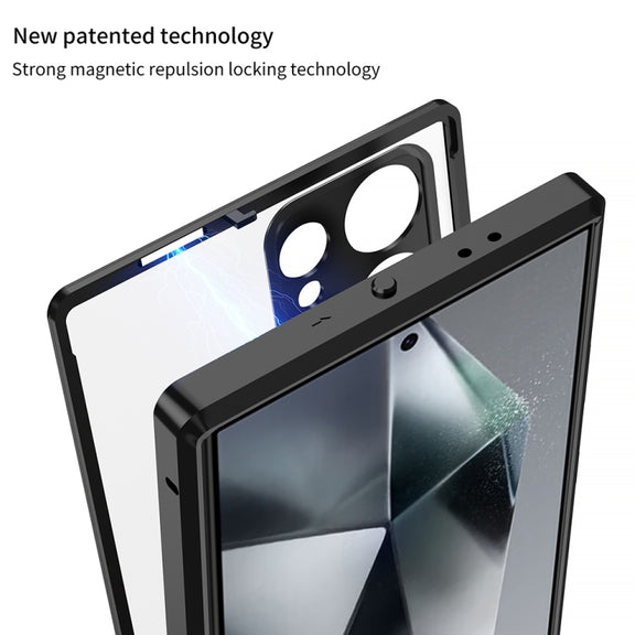 For Samsung Galaxy S24 Ultra 5G Snap Buckle Metal Frame Frosted MagSafe Phone Case(Gold)
