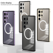 For Samsung Galaxy S24 Ultra 5G Snap Buckle Metal Frame Frosted MagSafe Phone Case(Gold)