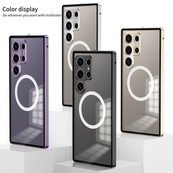 For Samsung Galaxy S24 Ultra 5G Snap Buckle Metal Frame Frosted MagSafe Phone Case(Gold)