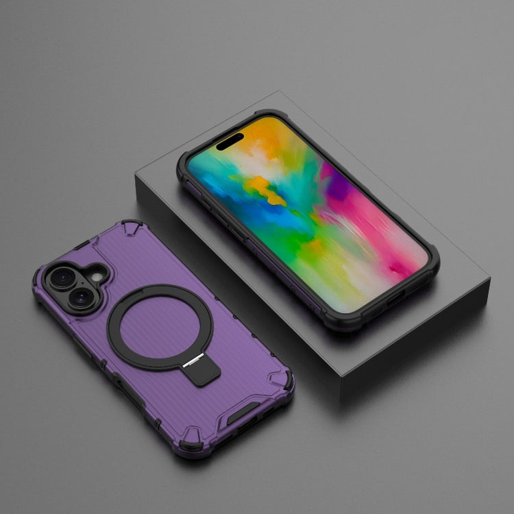 For iPhone 16 Grating Holder Shockproof Phone Case(Purple) - iPhone 16 Cases by PMC TechLife | Online Shopping South Africa | PMC TechLife | Buy Now Pay Later Mobicred