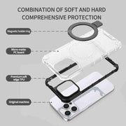 For iPhone 16 Grating Holder Shockproof Phone Case(Purple)