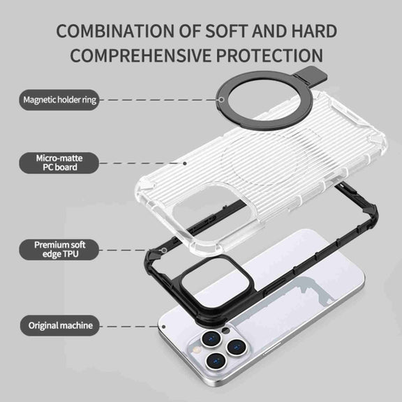 For iPhone 16 Grating Holder Shockproof Phone Case(Purple)