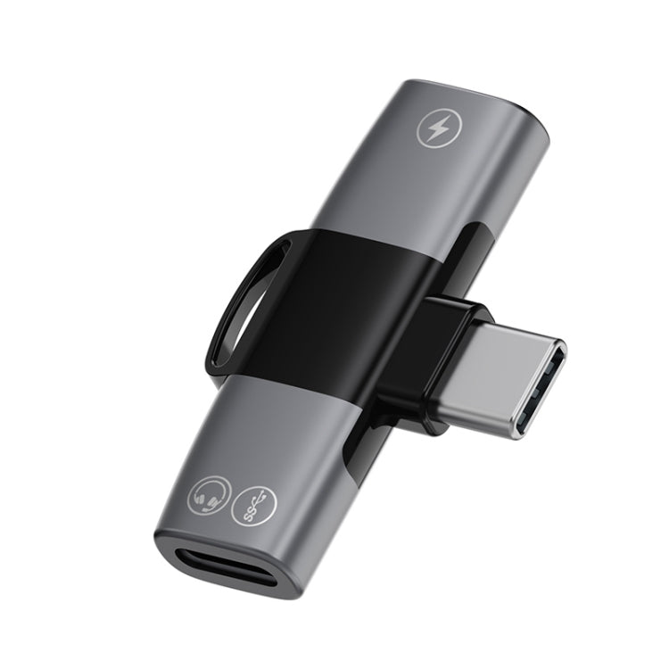2 in 1 USB-C / Type-C to Dual USB-C / Type-C T-Type Audio Mobile Phone Charging Adapter(Tarnish) - Type-C Adapter by PMC TechLife | Online Shopping South Africa | PMC TechLife | Buy Now Pay Later Mobicred
