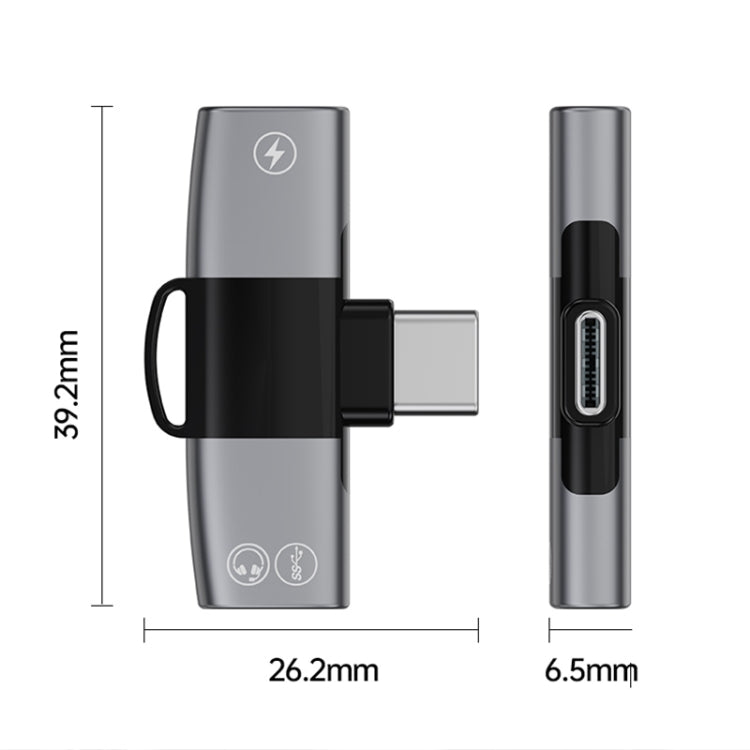 2 in 1 USB-C / Type-C to Dual USB-C / Type-C T-Type Audio Mobile Phone Charging Adapter(Tarnish) - Type-C Adapter by PMC TechLife | Online Shopping South Africa | PMC TechLife | Buy Now Pay Later Mobicred