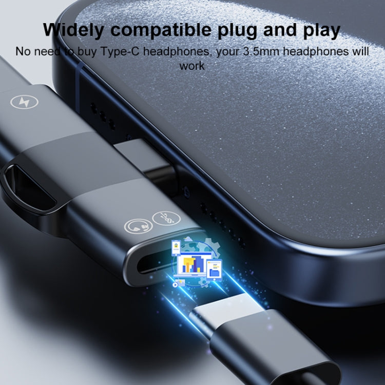 2 in 1 USB-C / Type-C to Dual USB-C / Type-C T-Type Audio Mobile Phone Charging Adapter(Tarnish) - Type-C Adapter by PMC TechLife | Online Shopping South Africa | PMC TechLife | Buy Now Pay Later Mobicred