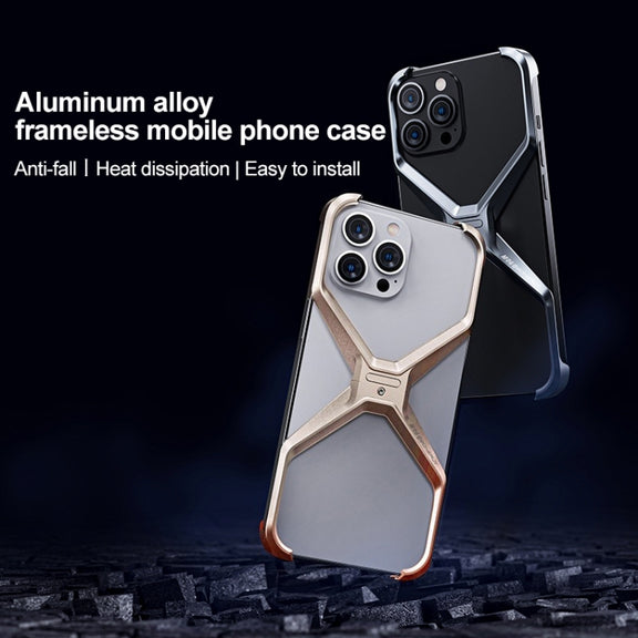 For iPhone 15 Frameless X-shaped Metal Phone Case(Grey)