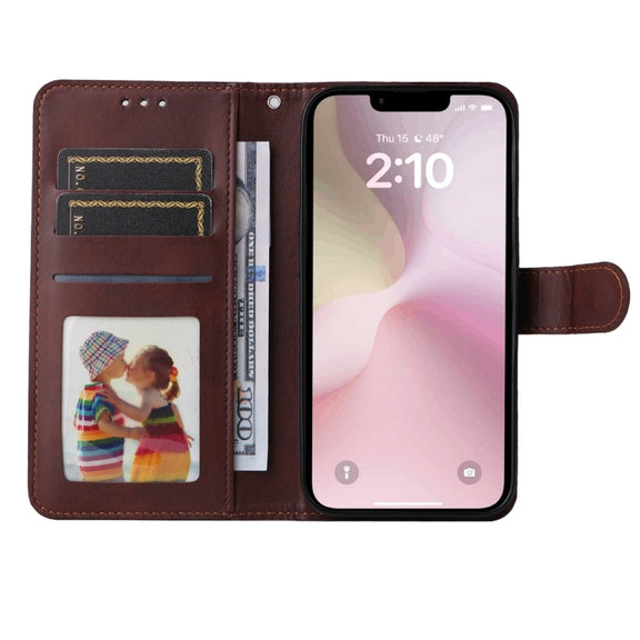 For iPhone 16e Classic Calf Texture Flip Leather Phone Case(Brown)
