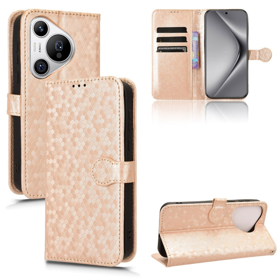 For Huawei Pura 70 Honeycomb Dot Texture Leather Phone Case(Gold)