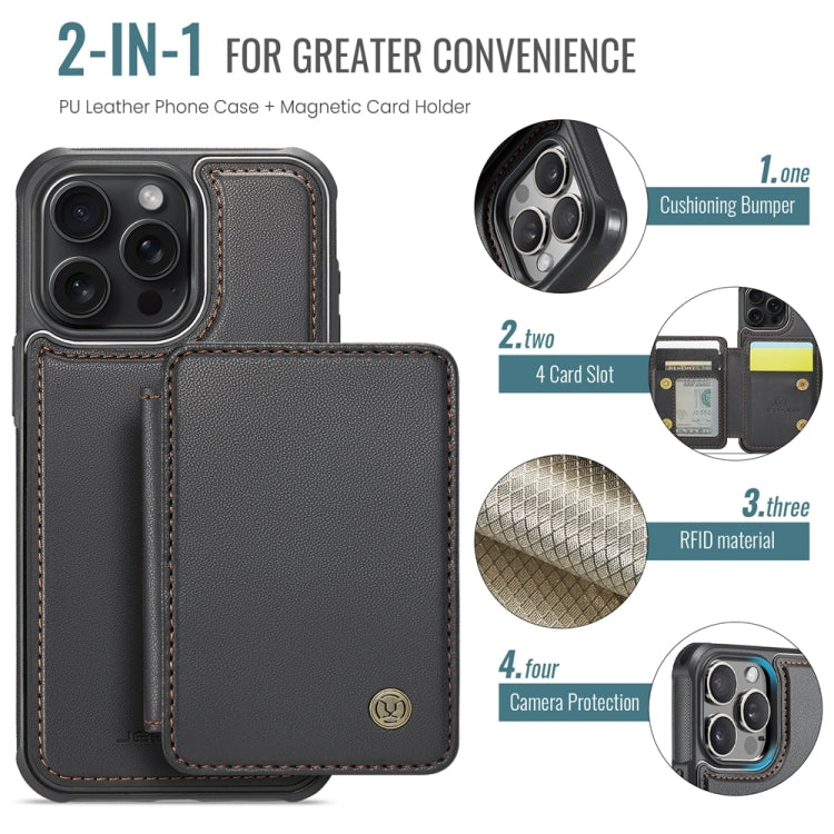 For iPhone 15 Pro Max JEEHOOD J05 Business Magnetic Style RFID Leather Phone Case(Black)