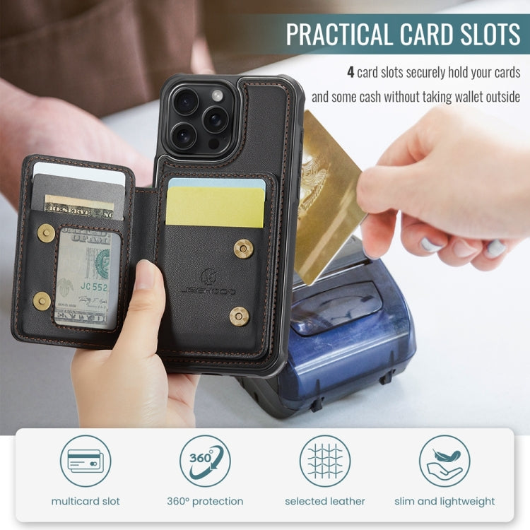 For iPhone 15 Pro Max JEEHOOD J05 Business Magnetic Style RFID Leather Phone Case(Black)