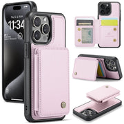 For iPhone 15 Pro JEEHOOD J05 Business Magnetic Style RFID Leather Phone Case(Pink)