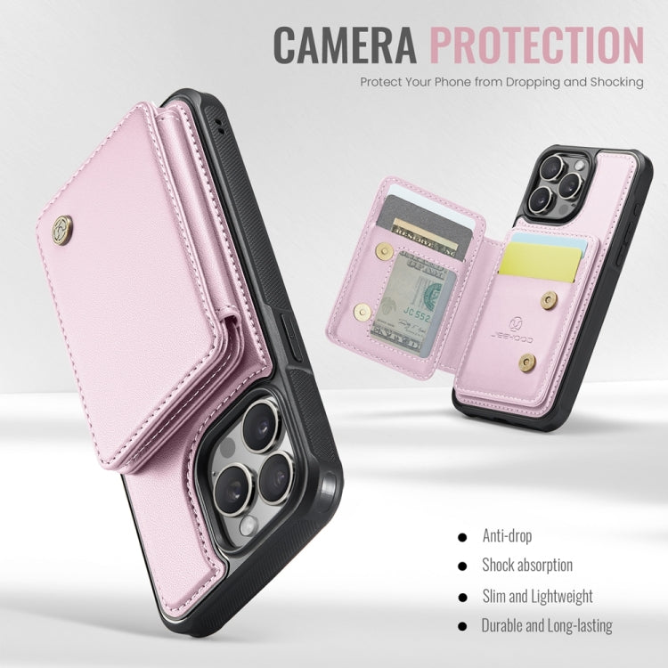 For iPhone 15 Pro JEEHOOD J05 Business Magnetic Style RFID Leather Phone Case(Pink)
