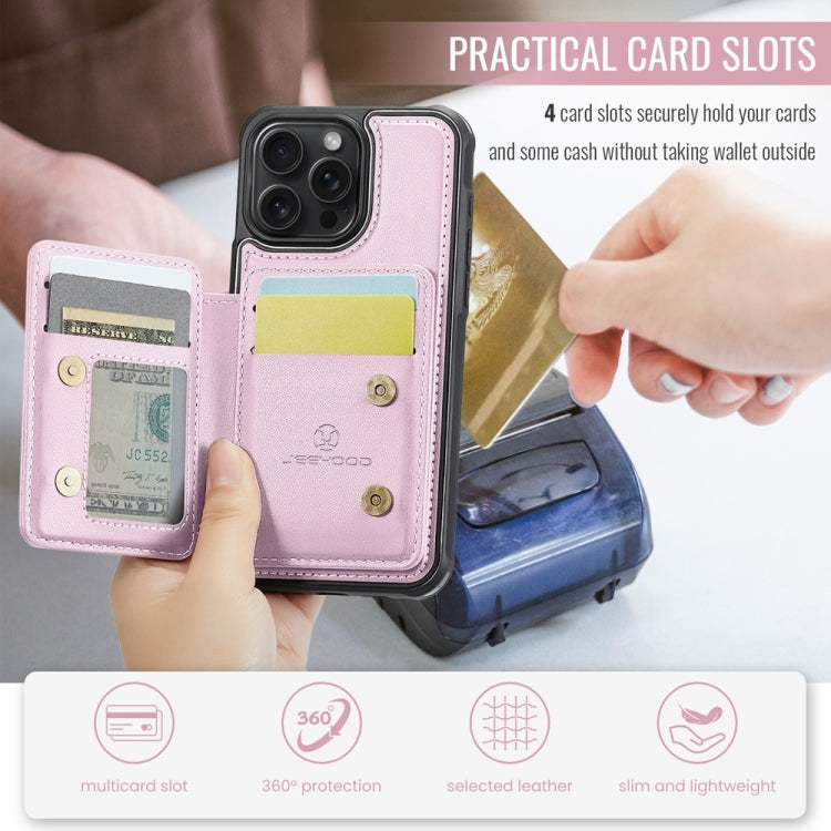 For iPhone 15 Pro JEEHOOD J05 Business Magnetic Style RFID Leather Phone Case(Pink)