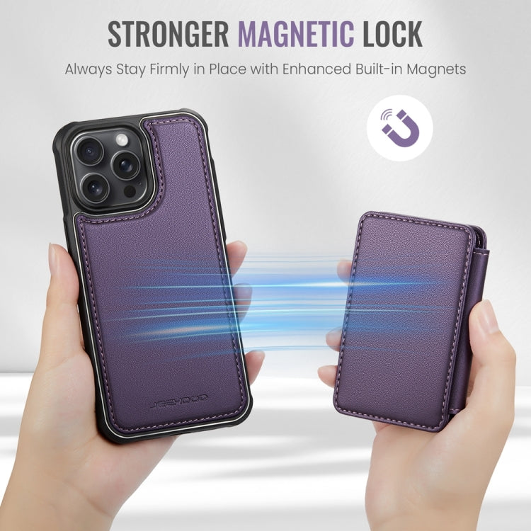 For iPhone 15 Plus JEEHOOD J05 Business Magnetic Style RFID Leather Phone Case(Purple)