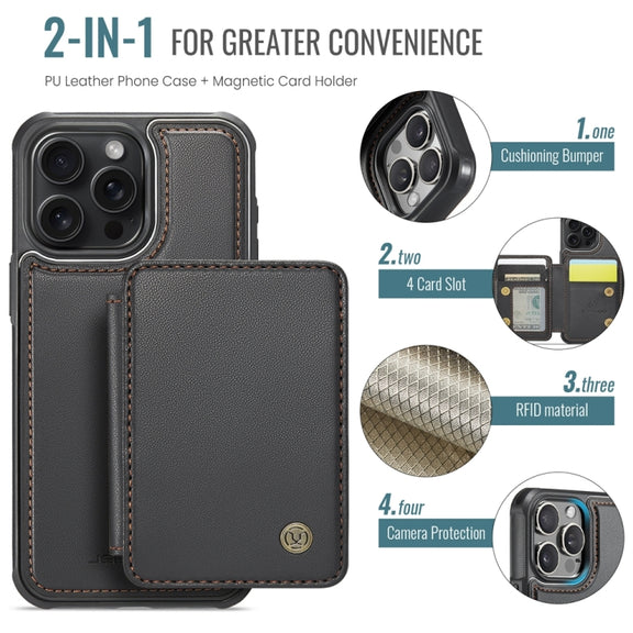 For iPhone 16 Pro Max JEEHOOD J05 Business Magnetic Style RFID Leather Phone Case(Black)