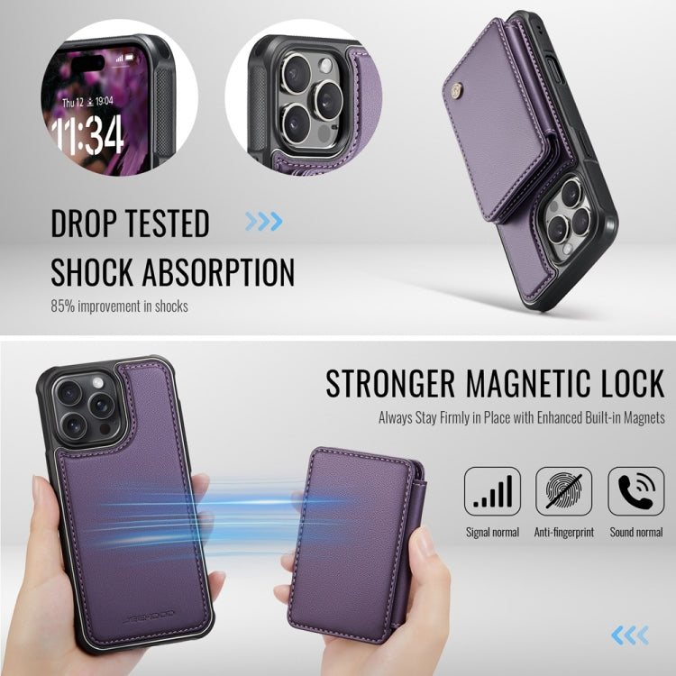 For iPhone 16 Pro Max JEEHOOD J05 Business Magnetic Style RFID Leather Phone Case(Purple)