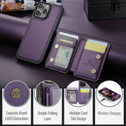 For iPhone 16 Pro Max JEEHOOD J05 Business Magnetic Style RFID Leather Phone Case(Purple)