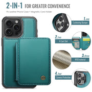 For iPhone 16 Pro Max JEEHOOD J05 Business Magnetic Style RFID Leather Phone Case(Blue Green)