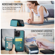 For iPhone 16 Pro Max JEEHOOD J05 Business Magnetic Style RFID Leather Phone Case(Blue Green)
