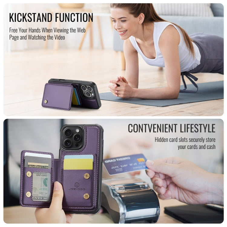 For iPhone 16 Pro JEEHOOD J05 Business Magnetic Style RFID Leather Phone Case(Purple)
