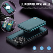 For iPhone 16 Pro JEEHOOD J05 Business Magnetic Style RFID Leather Phone Case(Blue Green)