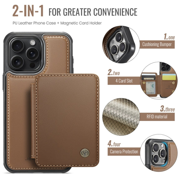 For iPhone 16 Pro JEEHOOD J05 Business Magnetic Style RFID Leather Phone Case(Brown)
