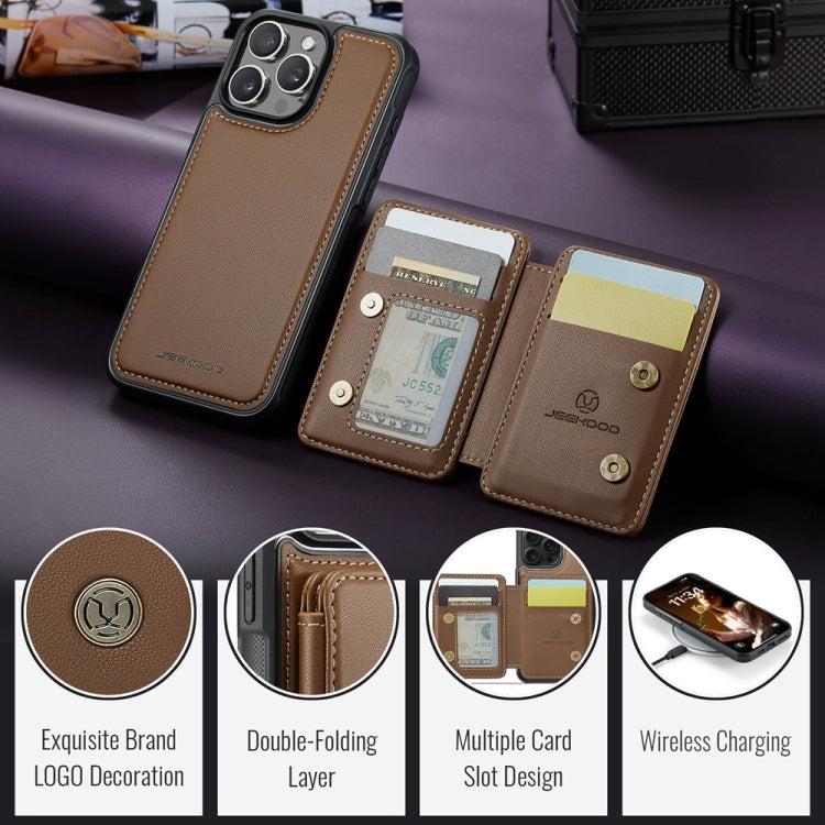 For iPhone 16 Pro JEEHOOD J05 Business Magnetic Style RFID Leather Phone Case(Brown)