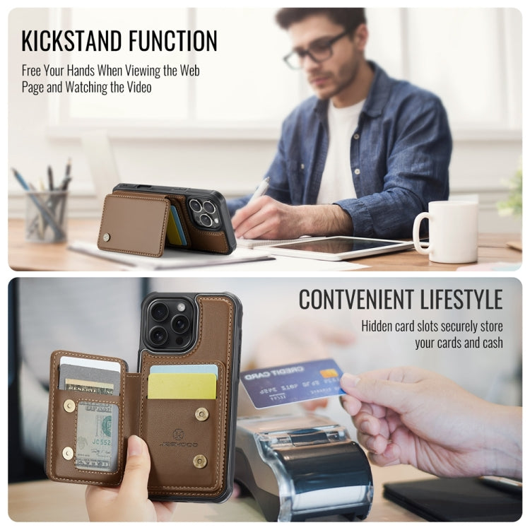 For iPhone 16 Pro JEEHOOD J05 Business Magnetic Style RFID Leather Phone Case(Brown)