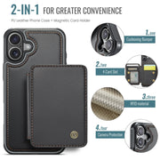For iPhone 16 Plus JEEHOOD J05 Business Magnetic Style RFID Leather Phone Case(Black)