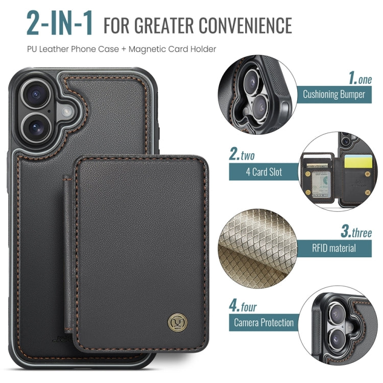 For iPhone 16 Plus JEEHOOD J05 Business Magnetic Style RFID Leather Phone Case(Black)
