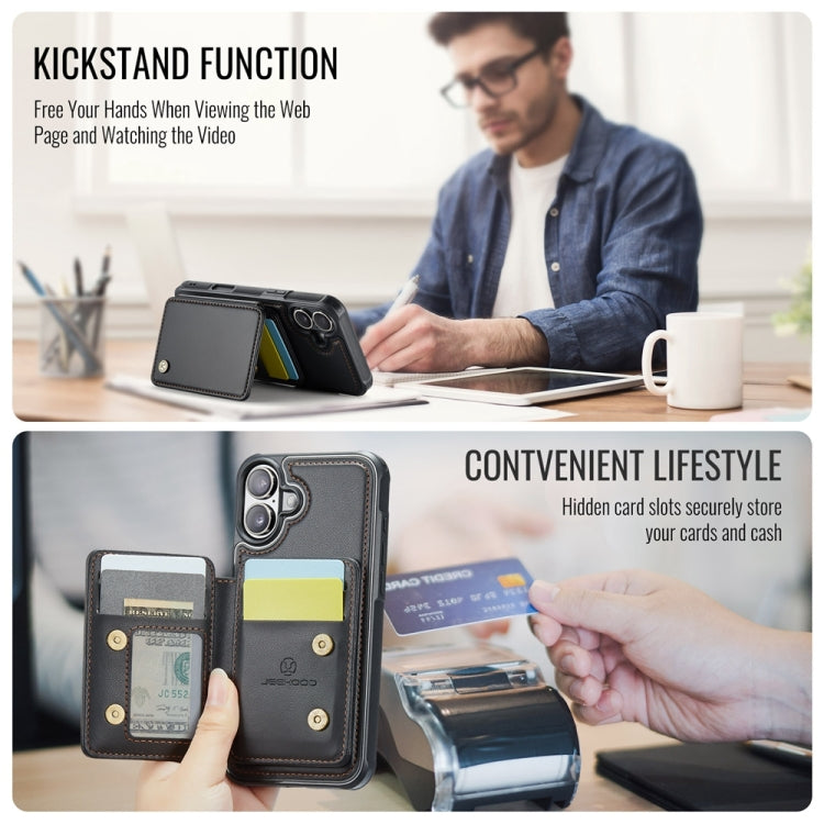 For iPhone 16 Plus JEEHOOD J05 Business Magnetic Style RFID Leather Phone Case(Black)