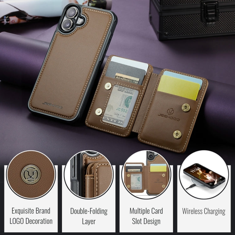 For iPhone 16 Plus JEEHOOD J05 Business Magnetic Style RFID Leather Phone Case(Brown) - free shipping - PMC Jewellery - Order now!