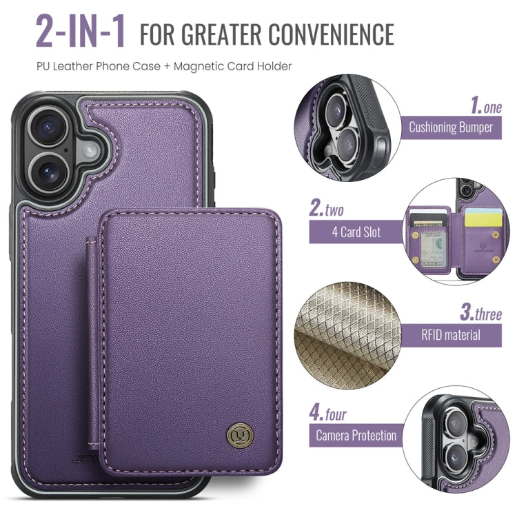 For iPhone 16 JEEHOOD J05 Business Magnetic Style RFID Leather Phone Case(Purple)
