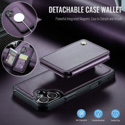 For iPhone 16 JEEHOOD J05 Business Magnetic Style RFID Leather Phone Case(Purple)