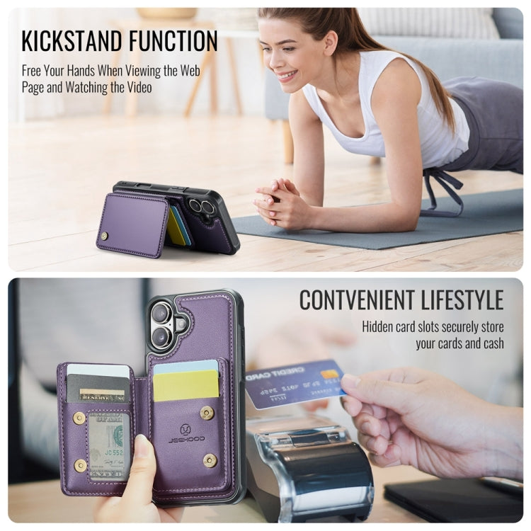 For iPhone 16 JEEHOOD J05 Business Magnetic Style RFID Leather Phone Case(Purple) - free shipping - PMC Jewellery - Order now!